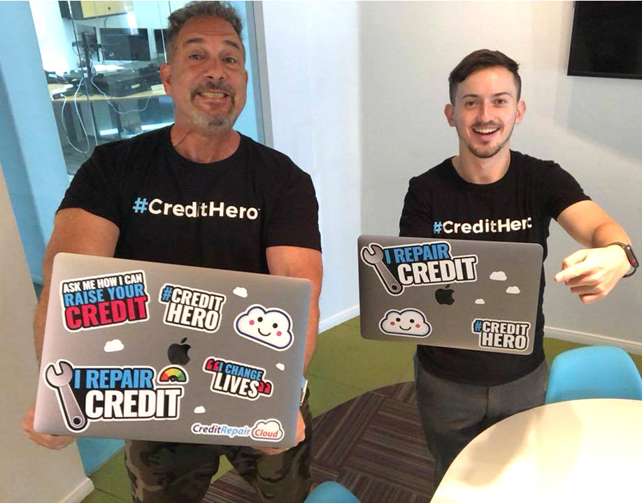 Daniel and Keenan with Credit Repair Cloud stickers